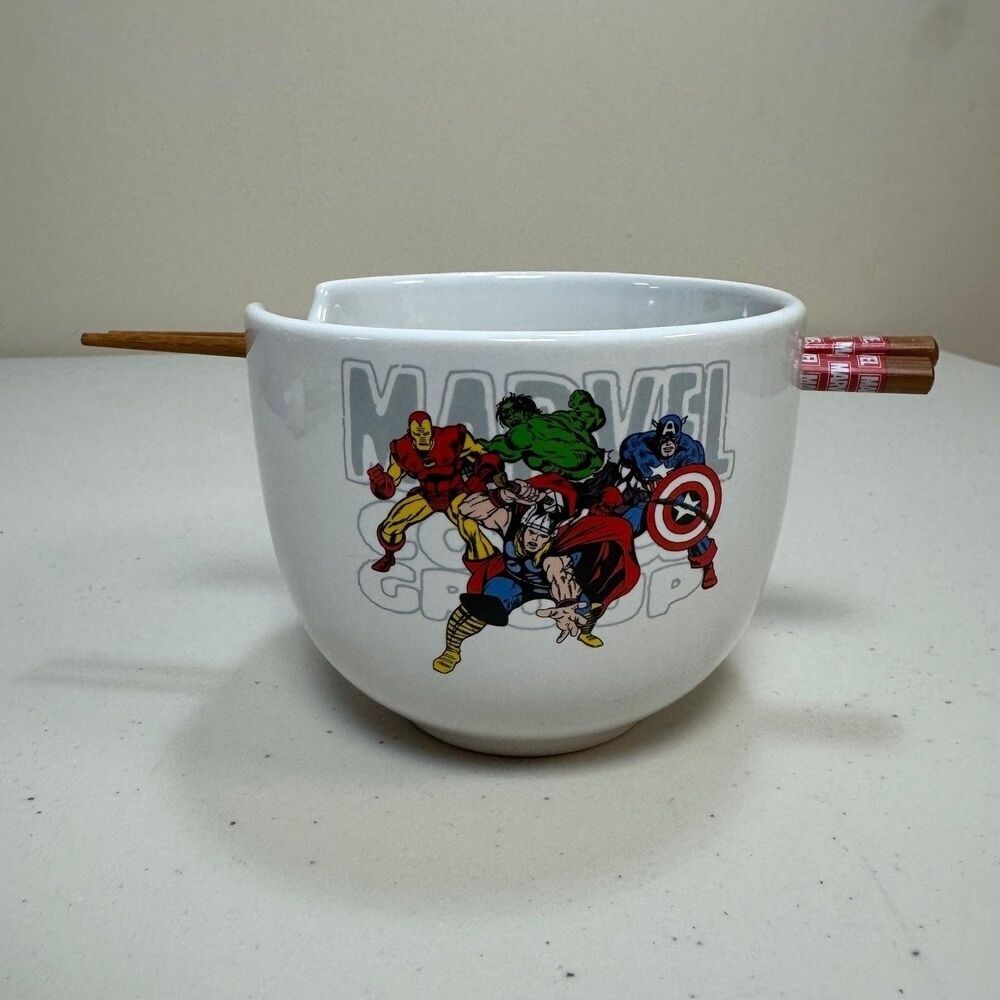 Marvel Avengers Comics Ramen Bowl Cup Chopsticks Superhero Soup Dish 20 oz